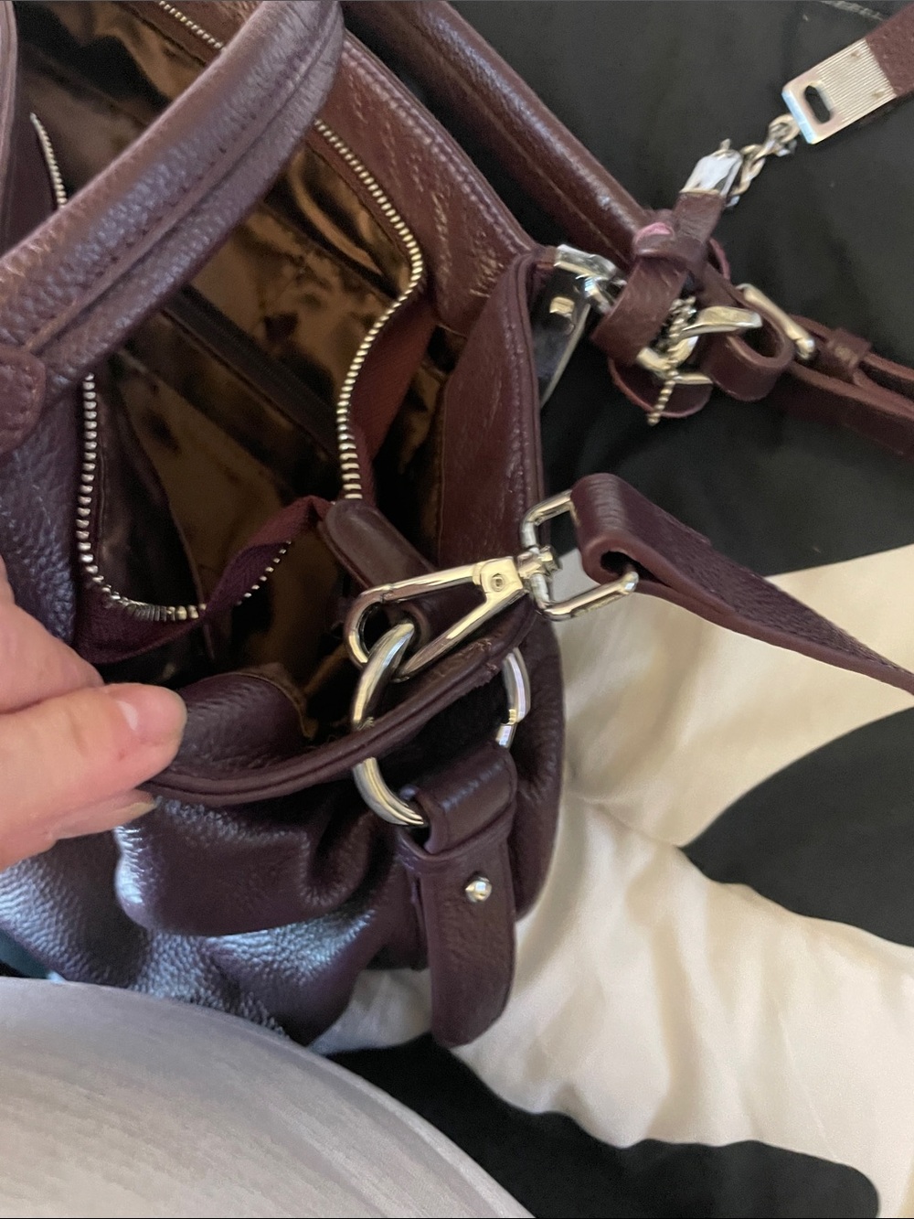 Pebbled Leather Shoulder Bag in Deep Plum - Picture 3 of 7